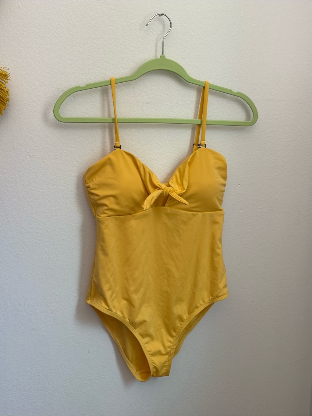 Andie yellow one piece swimsuit with front tie detail, size S